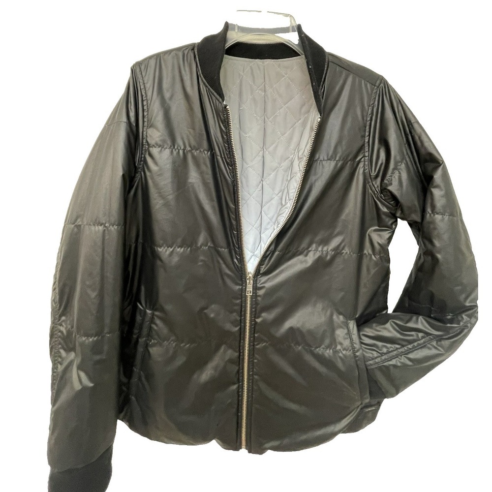 Athleta Reflective Black Silver Reversible Jacket Quilted Size Lg Athletic Track - Picture 2 of 16